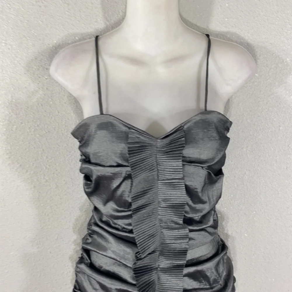 NWT Calvin Klein gunmetal silver gray ruching bodycon dress 4 N21 - Picture 2 of 11